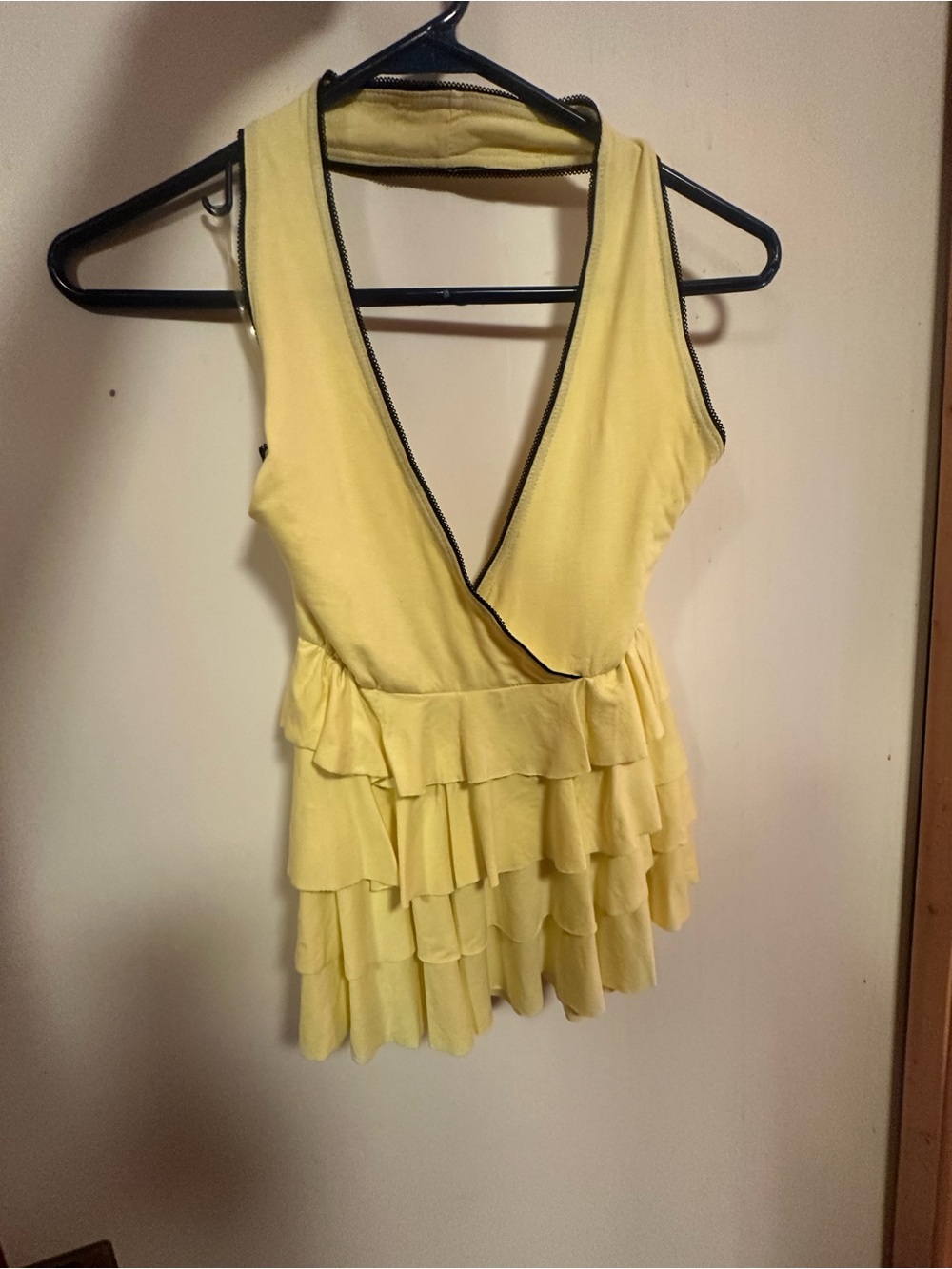 Yellow Ruffled V-Neck Women's Top